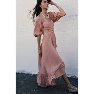 Free People Free-est Cross My Heart Maxi Dress Smocked Cutout Resort S 285582